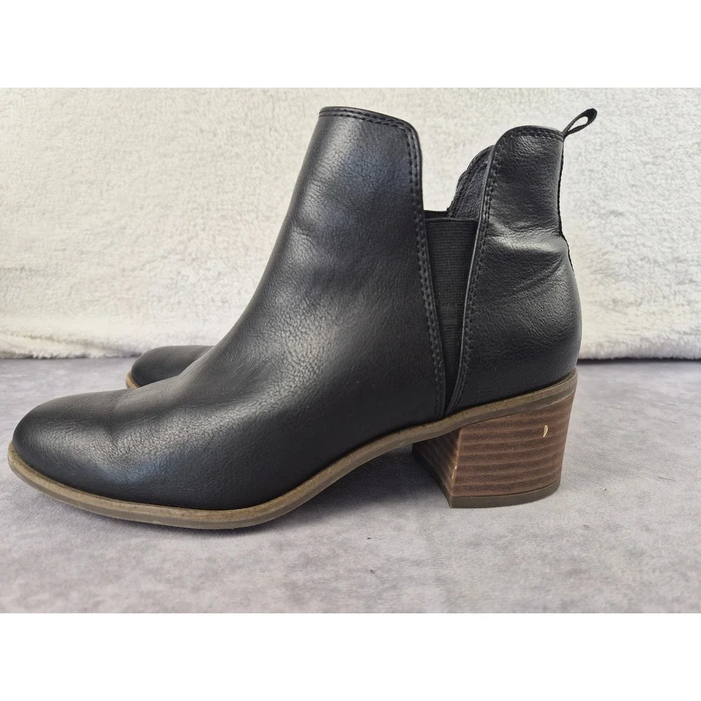 Dr. Scholls Teammate Black Faux Leather Ankle Boots Block Heel Womens 7.5M